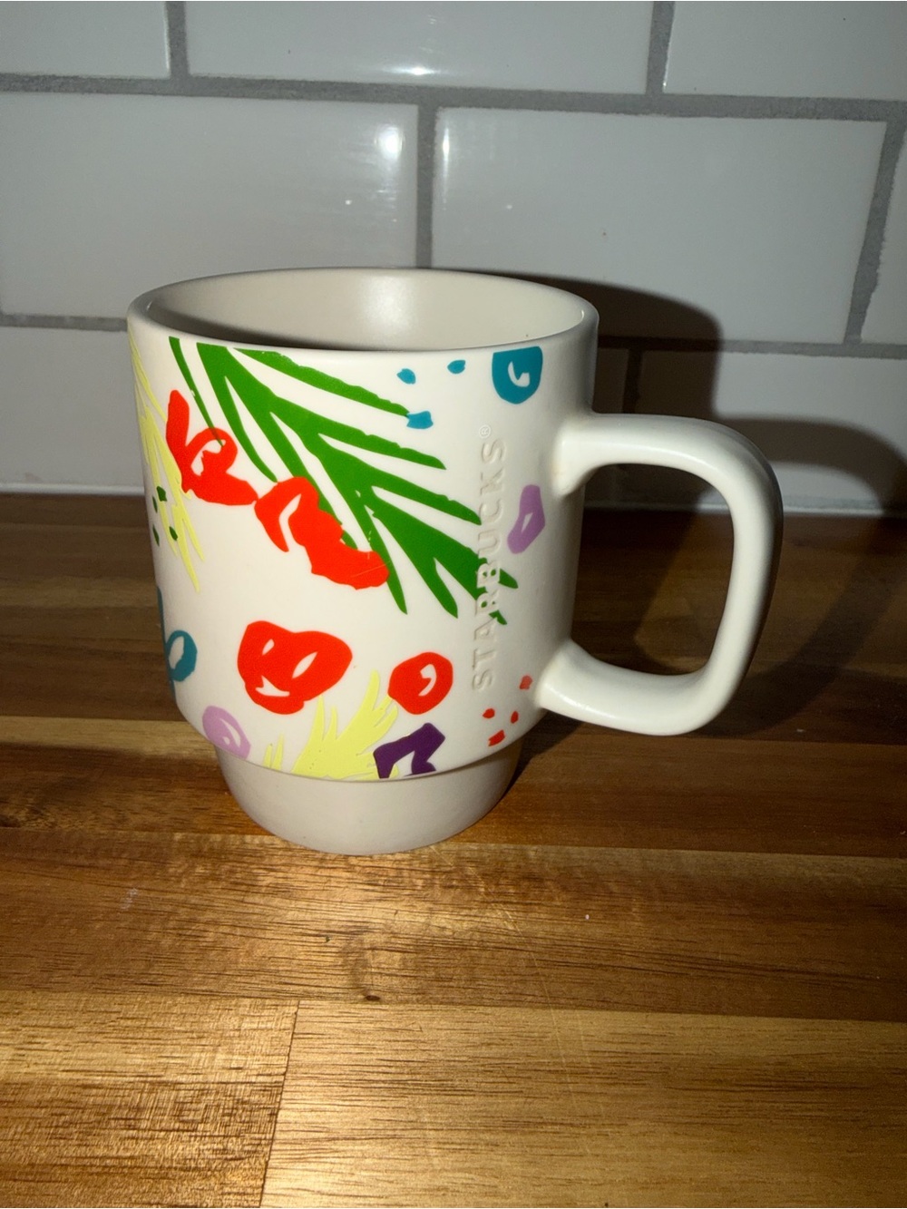 2016 STARBUCKS Spring Floral Ceramic Stackable Coffee Cup Mug 12 oz